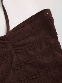 Sweetra Vestido mini con cintura anudada y escote envolvente de unicolor para mujer - Café - Ver 7