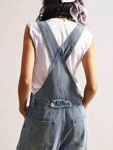 Bohemela 女式休闲宽松口袋设计阔腿牛仔连体裤 - 藍色 - 查看 11