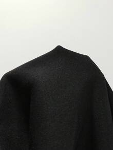 Chillumni 男士休闲简约半开超大连帽宽松休闲拼色螺纹小印花连帽衫，落肩连帽衫，图案连帽衫，男士图案连帽衫，男友礼物，男士图案连帽衫超大运动衫男士男士超大街头潮流运动衫超大连帽衫 - 黑色 - 查看 8