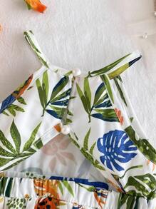 Travachic KIDS 女婴热带植物印花高低下摆时尚露背连衣裙 - 杏色 - 查看 6