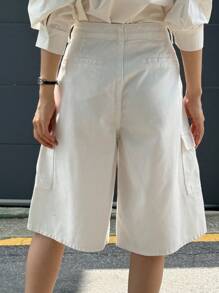 Livesso Women's Cargo Pocket Wide Leg Loose Casual Denim Shorts