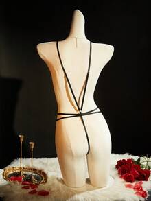 SpicyHot 珍珠、镂空、蝴蝶、蕾丝女士性感紧身衣束身内衣外出 - 黑色 - 查看 2