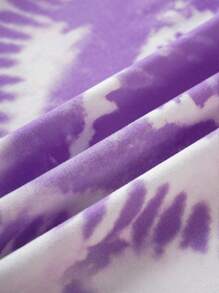 Nick 90s | SHEIN Young Girl Cute Cartoon Figure Graphic Purple Tie-Dye Heart Print Round Neck Loose Knit Short Sleeve T-Shirt - Multicolor - View 6