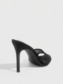 CUCCOO SZL Black Mesh Rhinestone Embellished High Heel Sandals For Christmas Spring Shoes Prom Heels Summer Shoes - Black - View 4