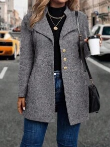 EMERY ROSE Plus Size Women Autumn/Winter Single Breasted Long Sleeve Long Casual Jacket Fall Cloth For Women - Grey - View 5