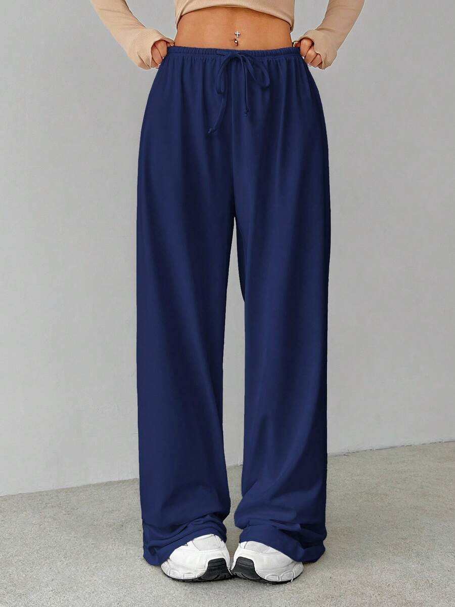 SHEIN Tall Soft Home Baggy Pants, Loose Pant Navy Blue Pants,Fall - Navy Blue - View 1