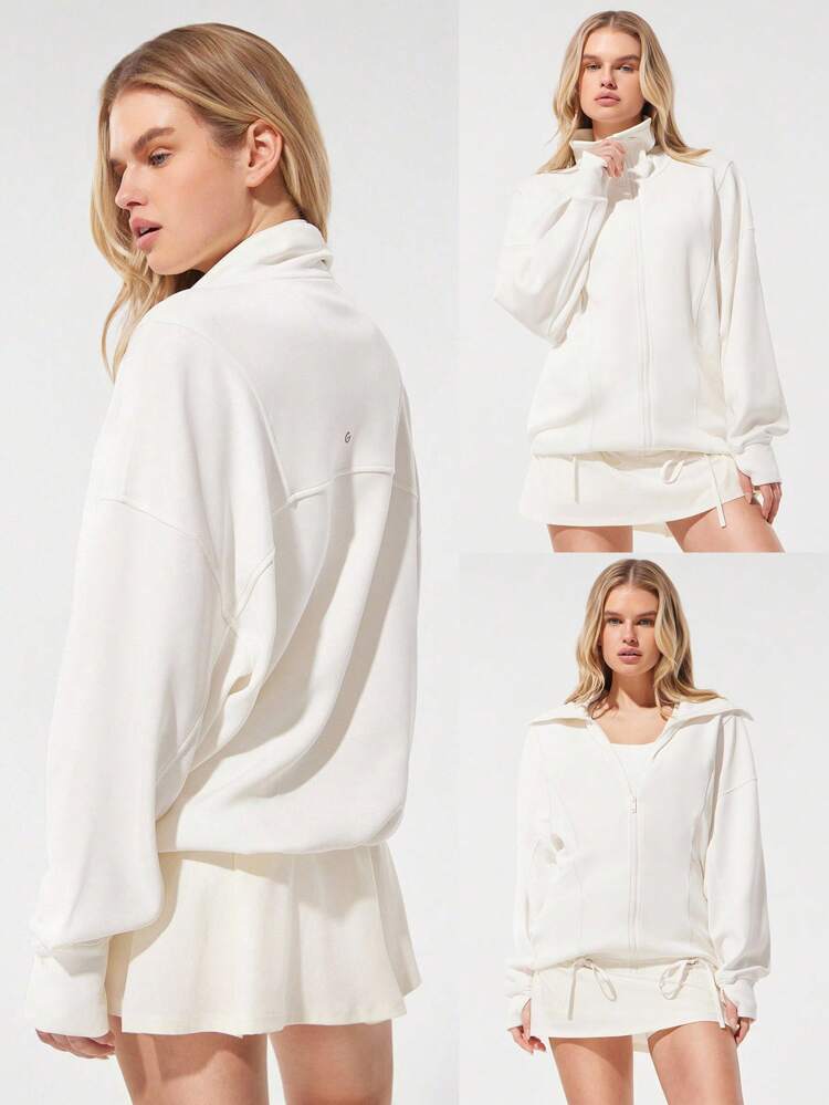 SoftCalm Modal Chill Days Oversized Silky Smooth Breathable Wide Collar Drawstring Hem Zip-Up Jacket Daily Casual Wear Spring Summer
