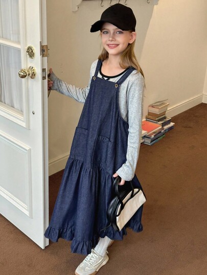 Hapijoa Robe salopette en jean pour filles, vêtements d'automne pour préadolescentes