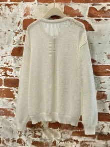 Claim Dot Men's Plain Drop Shoulder Long Sleeve Zipper Front Casual Cardigan - White - View 2