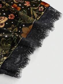 ROMWE Fairycore 大码女式蕾丝装饰天鹅绒松紧腰短裤，可内穿 - 黃色 - 查看 3