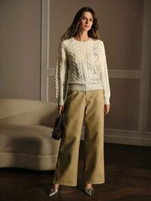 MOTF PREMIUM SUÉTER DE PUNTO TRENZADO CON HOMBROS CAÍDOS - Plateado - Ver 4