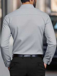 Manfinity Nomadique 男士西部牛仔风格长袖衬衫 男士西部衬衫 牛仔竞技衬衫 男士休闲正装衬衫 浅灰色衬衫 灰色西部衬衫 - 淺灰色 - 查看 2