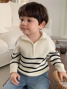 DAZY Toddler Boys' Korean Style Striped Collared Long Sleeve Sweater, Autumn/Winter