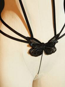 SpicyHot 珍珠、镂空、蝴蝶、蕾丝女士性感紧身衣束身内衣外出 - 黑色 - 查看 4