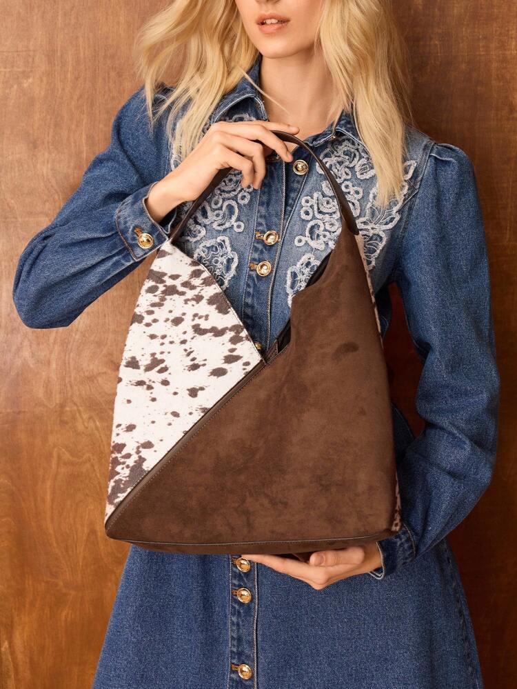 COLORBLOCK PU LEATHER SHOULDER BAG