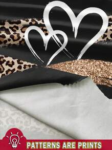 EMERY ROSE Plus Size Women's Casual Leopard And Heart Printed Loose Short Sleeve T-Shirt, Suitable For Summer