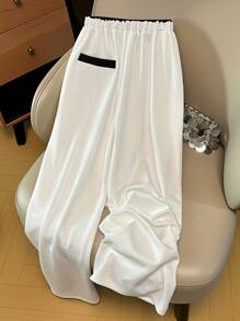 INAWLY 女式休闲抽绳腰阔腿运动裤 - 白色 - 查看 2