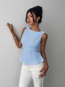 Aloruh Women's Elegant Sleeveless Minimalist Blouse For Commuting