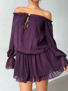 Aloruh 透明性感雪纺波西米亚露肩长袖连衣裙，秋季