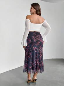 Firerie Elegant Floral Print Fitted Skirt, Plus Size - Multicolor - View 8