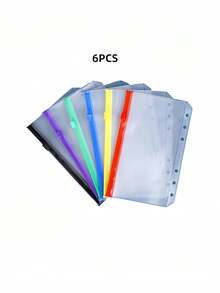 6 pièces/12 pièces Pochette à fermeture éclair multicolore, compatible avec un classeur à 6 anneaux, un cahier, des pochettes pour feuilles mobiles, sac de fichier en PVC imperméable, organisateur de documents, durable, portable, léger, fournitures de bureau et scolaires, usage multifonctionnel - Multicolore - Voir 7