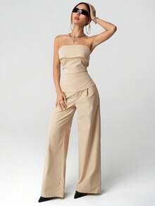 SHEIN ICON 2 件套女式短款吊带背心和高腰阔腿及地长裤套装，休闲日常穿着，性感，返校季 - 彩色 - 查看 3