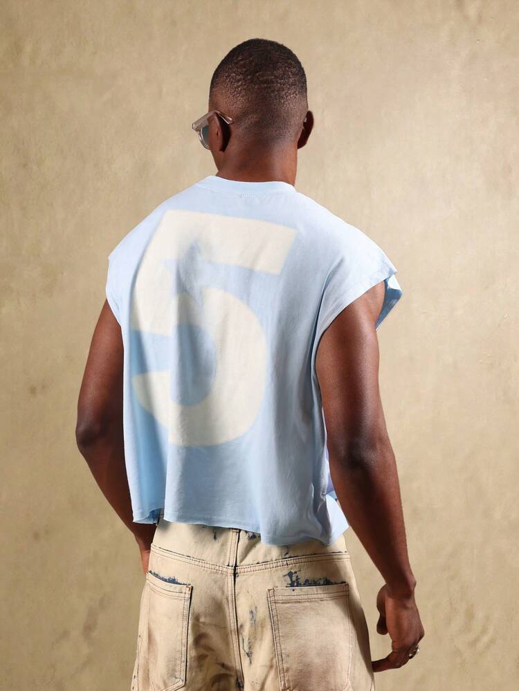 Boxy Fit Tank Top With Raw Edge And Number Print