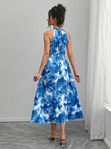 Momance Váy bầu họa tiết hoa buộc eo hai dây - Màu xanh nhạt - Xem 2