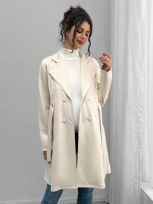 Momance Maternity Casual Solid Color Double-Breasted Jacket, Autumn/Winter - Apricot - View 6
