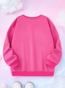 My Little Pony X SHEIN 青少年女孩卡通图案圆领长袖套头衫 - 玫紅色 - 查看 2