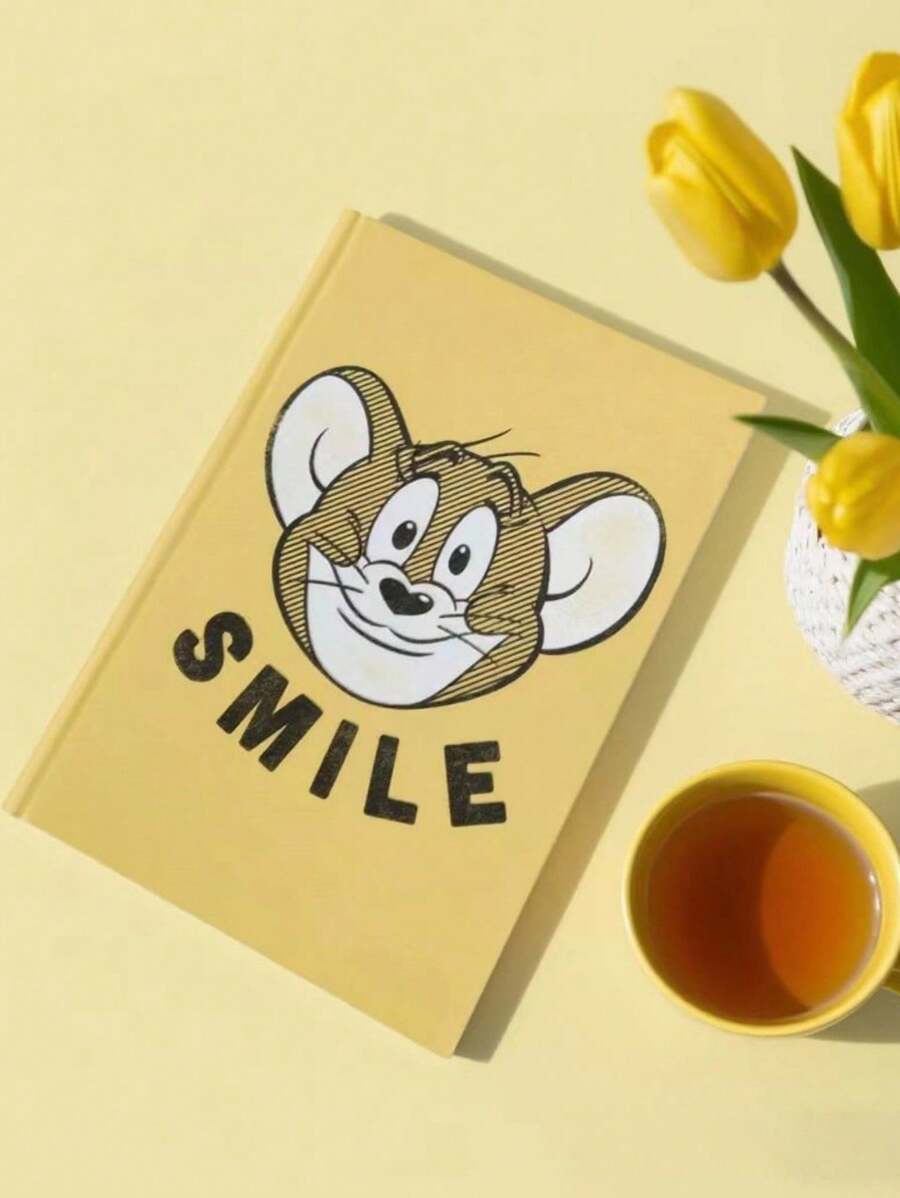 TOM & JERRY X SHEIN Cartoon Pattern A5 Hardcover Notebook - Blank Cartoon Journal For School, Office & Gifts - Yellow - View 1