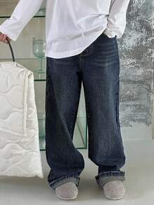 Dazy Kids 男童直筒百搭牛仔裤，秋季休闲裤 - 深色水洗藍 - 查看 5