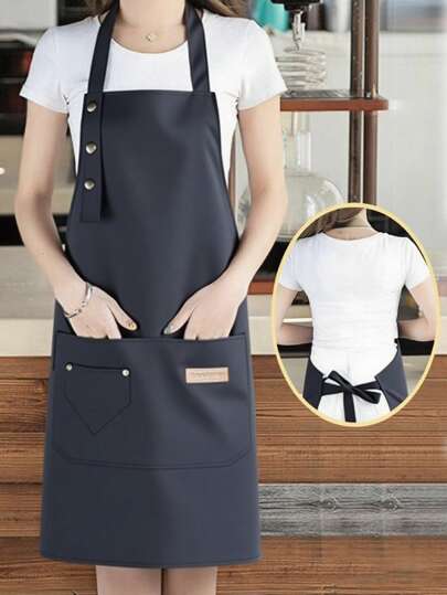 1 pièce Tablier imperméable et anti-huile pour usage domestique, tabliers avec poches, tabliers de cuisine résistants aux taches en poly. Tabliers de cuisson convenant à la maison, au restaurant, à l'artisanat, au jardin, au barbecue, à l'école, à la maison de café. Tablier pour hommes et femmes (gris). Cadeau de Noël pour les fêtes