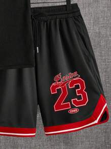 Aesthetic Post--Black Label Men's Red Ribbed Trim Tank Top Set - Black - View 3