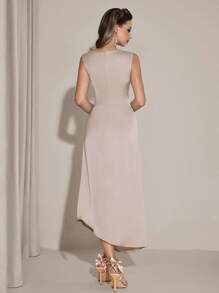 Poshira Elegante e alla moda colour in contrasto con decorazioni floreali 3D arricciate a forma di midi, per l'estate