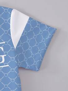 SHEIN 1 套男婴服装，全身几何图案印花，“KING”字母装饰，短袖 T 恤和短裤，休闲日常穿着，春夏季时尚之选 - 彩色 - 查看 5