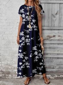 EMERY ROSE Casual Versatile Blue Ditsy Floral Elegant Pattern Women's Dress, Spring/Summer Chic Dress - Multicolor - View 7