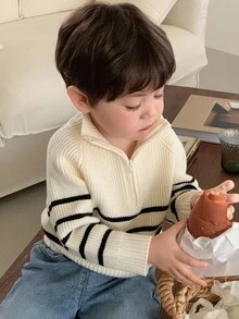 DAZY Toddler Boys' Korean Style Striped Collared Long Sleeve Sweater, Autumn/Winter