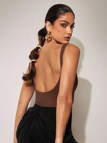 Silquee Bộ đồ liền thân không tay hở lưng màu sô cô la Bộ đồ liền thân màu nâu Bộ đồ liền thân cho nữ Bộ đồ liền thân cho nữ Bộ đồ liền thân màu nâu - Cà phê nâu - Xem 2