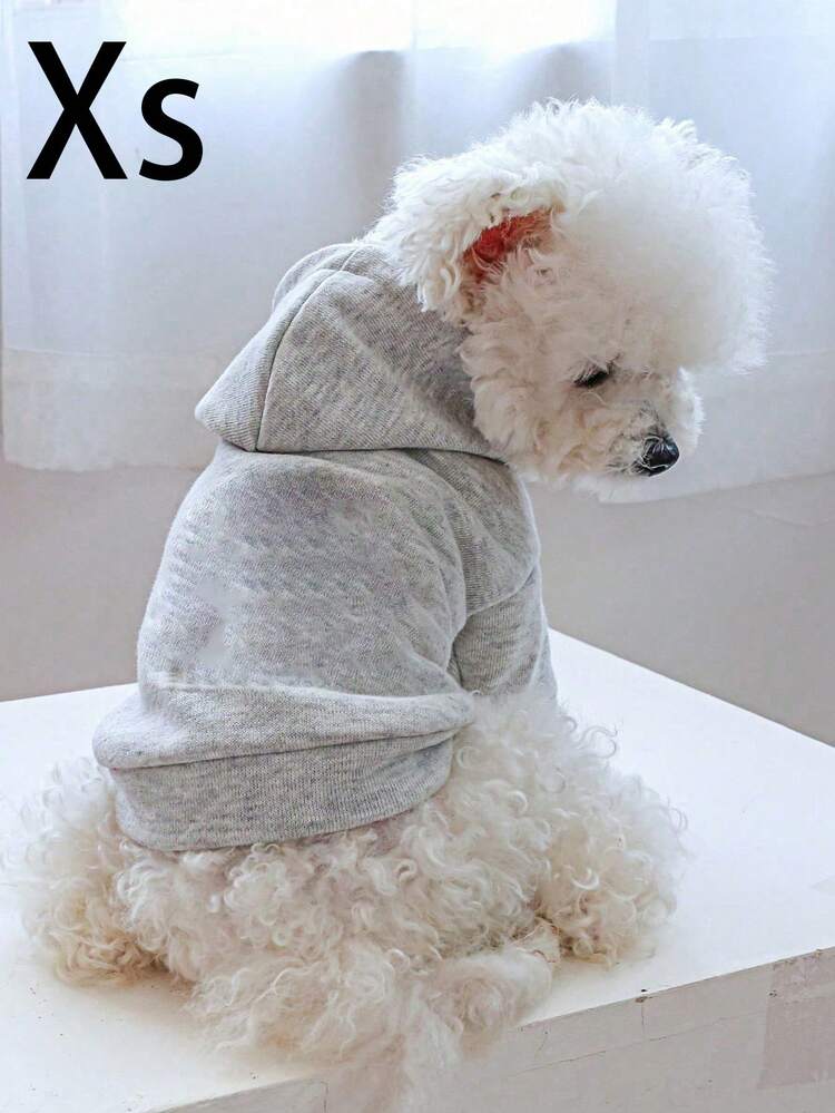 1 件宠物服装秋冬连帽纯色运动衫，柔软舒适的狗/猫服装，适合小型/中型犬 - 淺灰色 - 查看 9