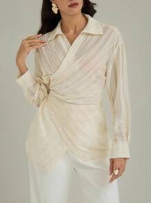 Modelyn Elegante, asymmetrische Bluse aus Jacquard-Stoff für Damen, modische, lässige und elegante Herbstkleidung für Damen. Herbstoberteile, Damenhemden, Damenkorsett-Oberteile, modische Hemden mit Taillenbesatz für den Arbeits- und Schulanfang, Party-, Geburtstags- und Abendhemden, Herbstpullover für Damen, Halloweenkostüme und kleidähnliche Korsett-Oberteile, perfekt für Mütter. - Weiss - Übersicht 8