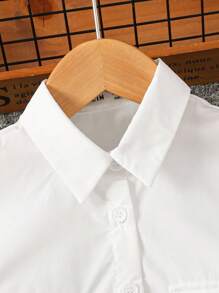 Young Girl Solid Color Woven Crop Shirt With Dual Pockets, Casual,Great For Casual & Daily Wear & School Daily - Apricot - View 3