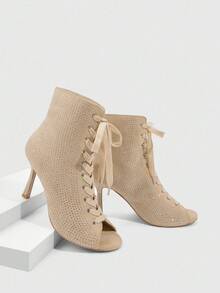 CUCCOO SZL Apricot Suede Rhinestone Embellished Fashionable Casual Round Toe Ankle Boots - Apricot - View 2