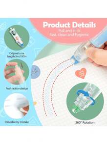 1pc Retractable Double Sided Tape Runner, Refillable Adhesive Tape Roller 0.23 Inch X 16.40 Ft, Glue Tape Roller With 360° Rotatable Tip For Scrapbooking Card DIY Accessories Back To School - Multicolor - View 5