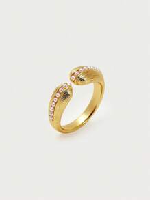 Opalesca 1颗珍珠/珍珠母贝纹理金属/18k金珠开口戒指，可爱、休闲、工作、奢华、婚礼、节日、度假、露营、Y2K/送给妈妈/女士/女孩/秋季/冬季/节日/假日/度假/老钱/万圣节，送给妈妈/女士/女孩/母亲，秋季/冬季，服装，老钱，高级，珍珠，优雅，仙女风/仙子 - 金黃色 - 查看 5