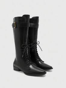 CUCCOO BIZCHIC 女士平底通勤时尚过膝靴 - 黑色 - 查看 6