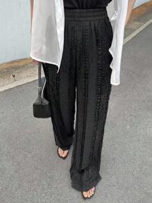 FRIFUL Women's Elastic Waist Ruffle Hem Wide Leg Loose Fashion Pants