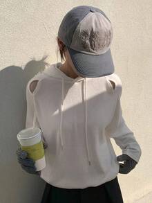 DAZY 镂空连帽露肩长袖薄款独特设计宽松上衣