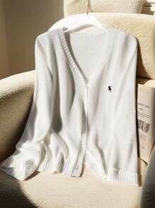 SHEIN Clasi Cárdigan blanco casual de manga larga con botones para mujer de talla grande