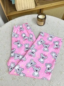 2 piezas Conjunto de pijama con estampado de koalas lindos de manga larga y pantalones rosados para niña - Rosa - Ver 5